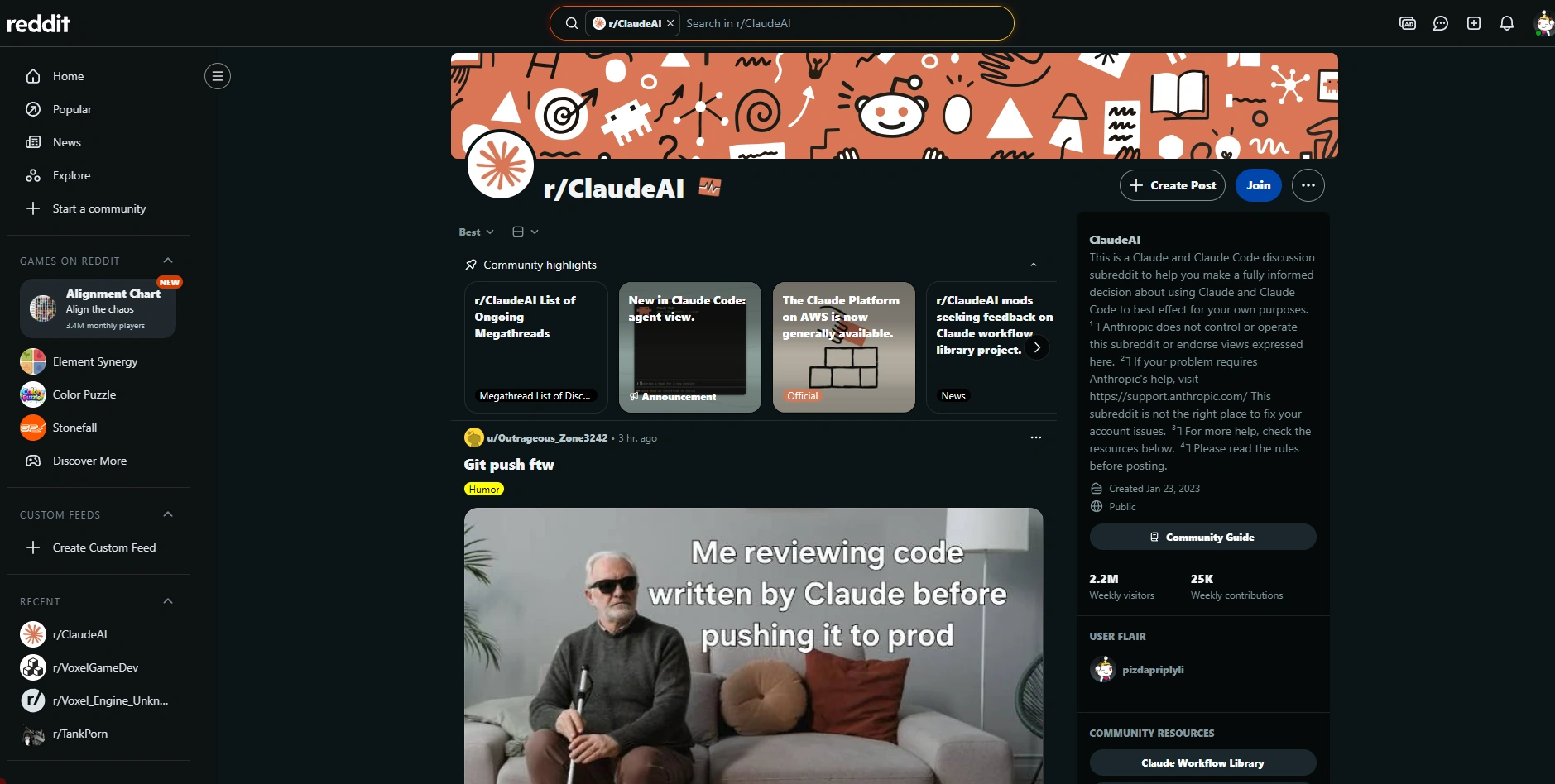 Demo screenshot of r/ClaudeAI with three pixel pets overlaid